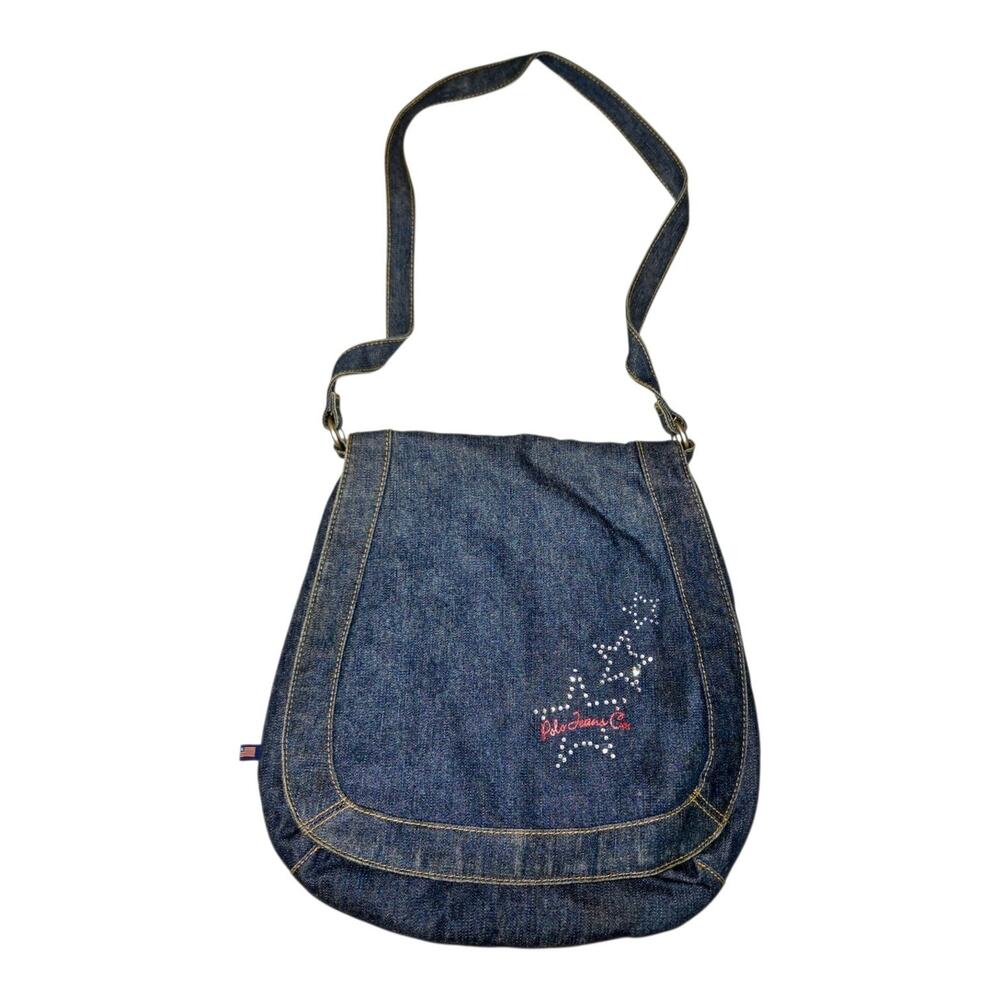 VTG Polo Jeans Co Ralph Lauren Denim Messenger Bag Rhinestone Star Crossbody Y2